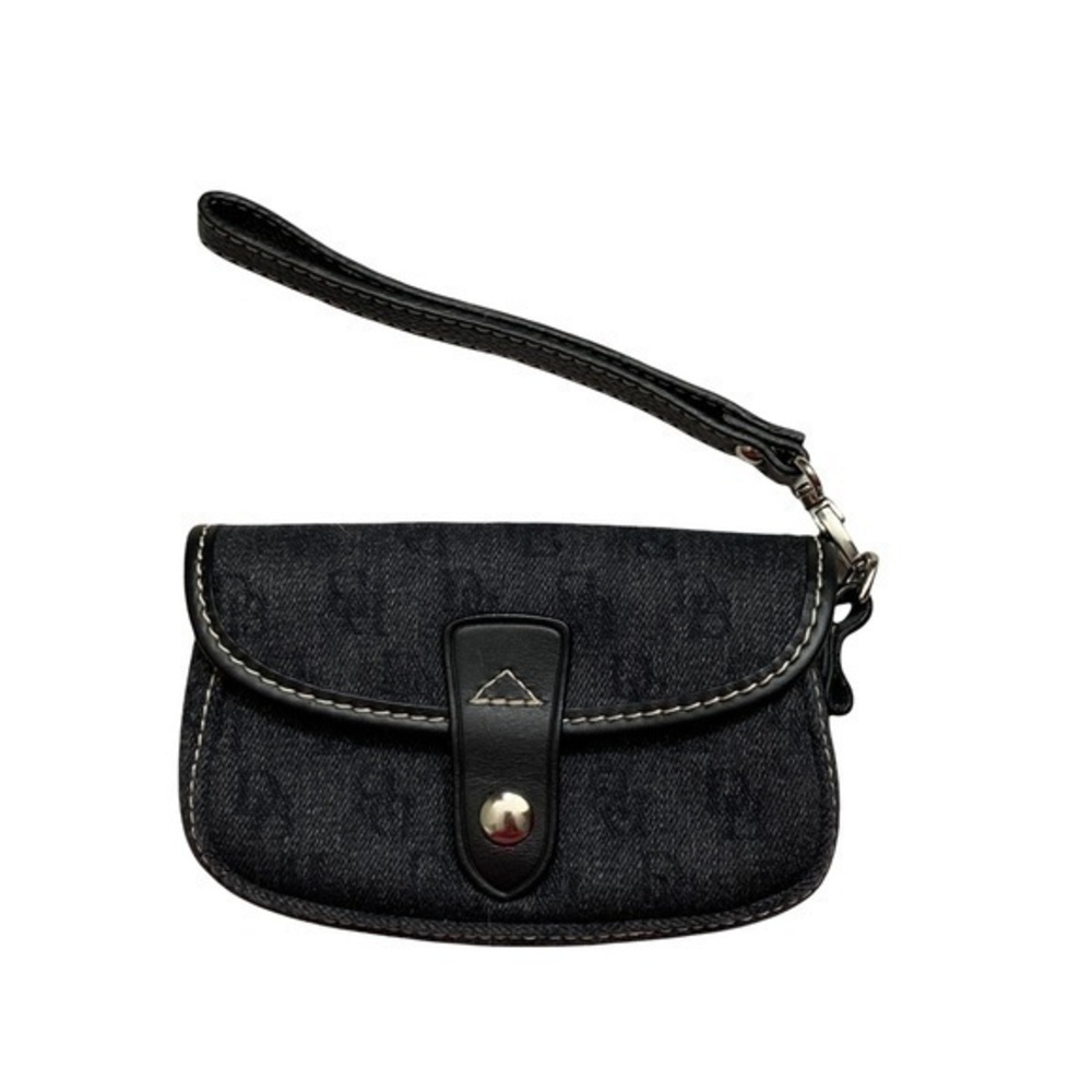 Dooney and Bourke black dark gray signature wristlet clutch bag